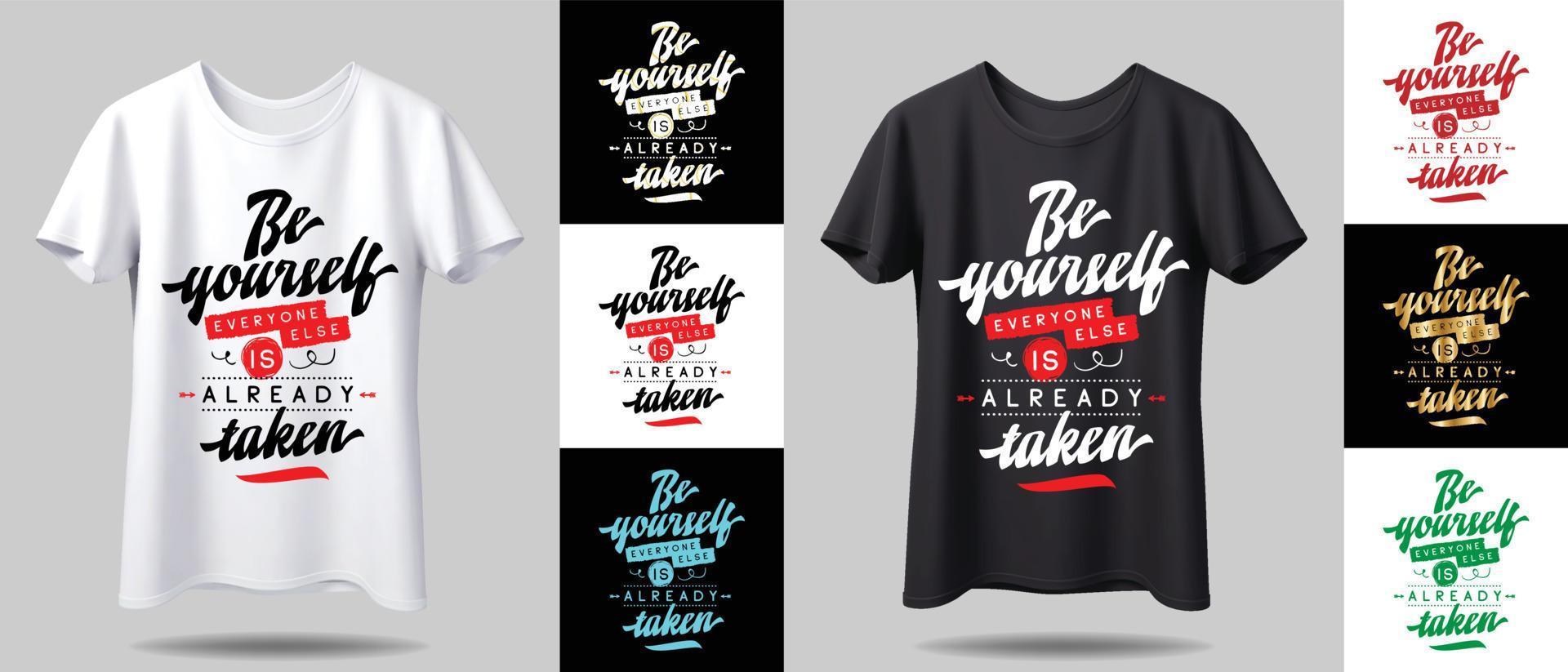 T-shirt design mockup. New black and white typography t-shirt design with mockup in different color. vector