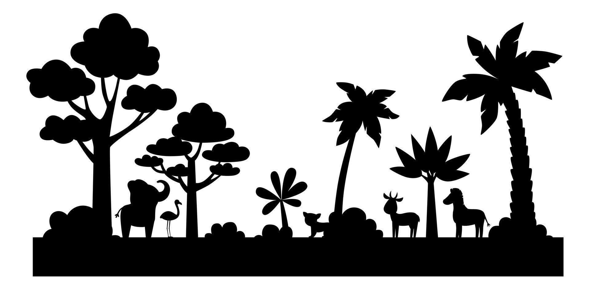 African landscape silhouette in black color. Vector flat illustration
