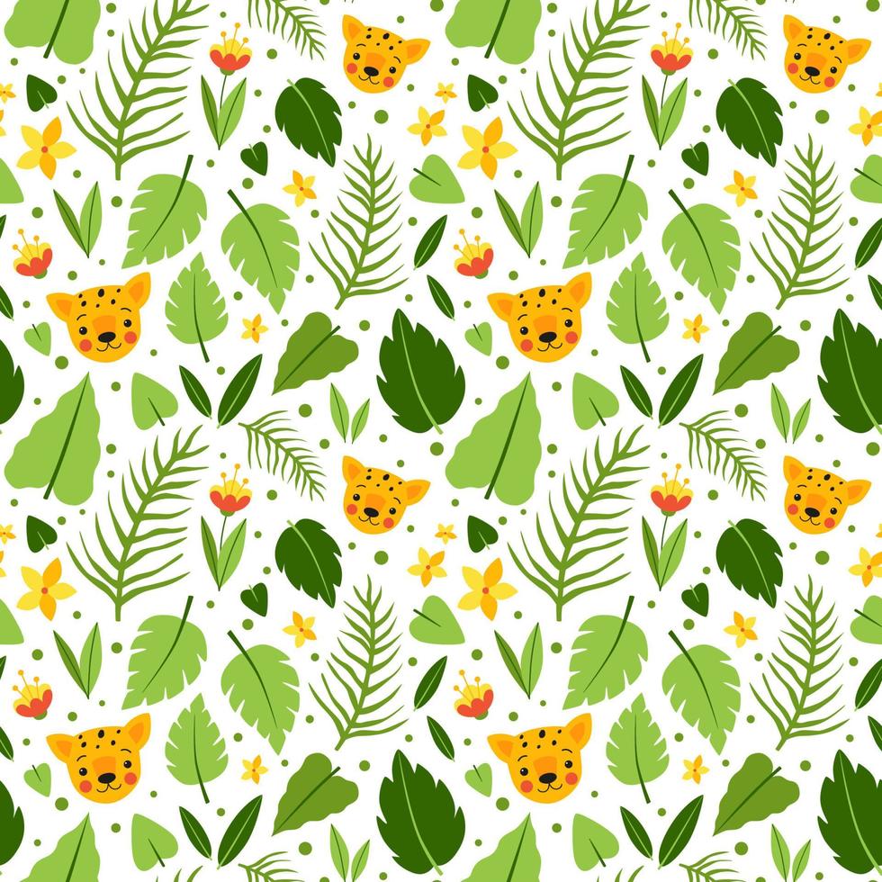 Young leopard hiding in jungle. Seamless vector pattern