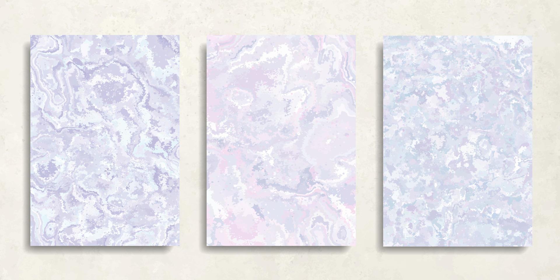 Blue purple abstract marble background set. Vector winter frost texture