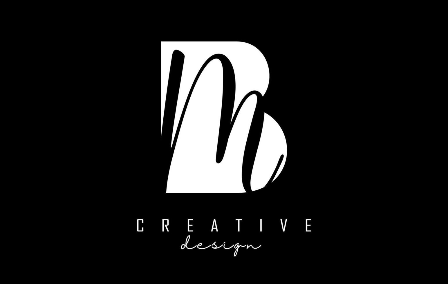 Black and white BM Letters logo with negative space. Letters B and M with geometric and handwritten typography. vector