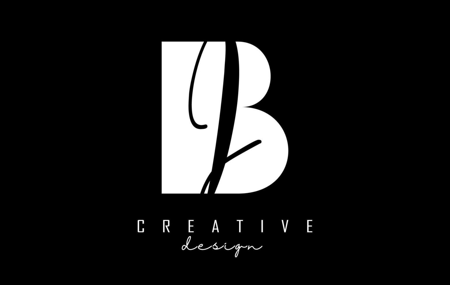 Black and white BI Letters logo with negative space. Letters B and I with geometric and handwritten typography. vector