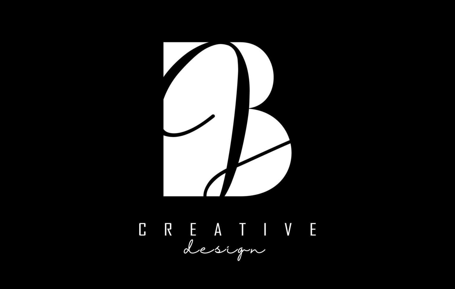 Black and white BJ Letters logo with negative space. Letters B and J with geometric and handwritten typography. vector