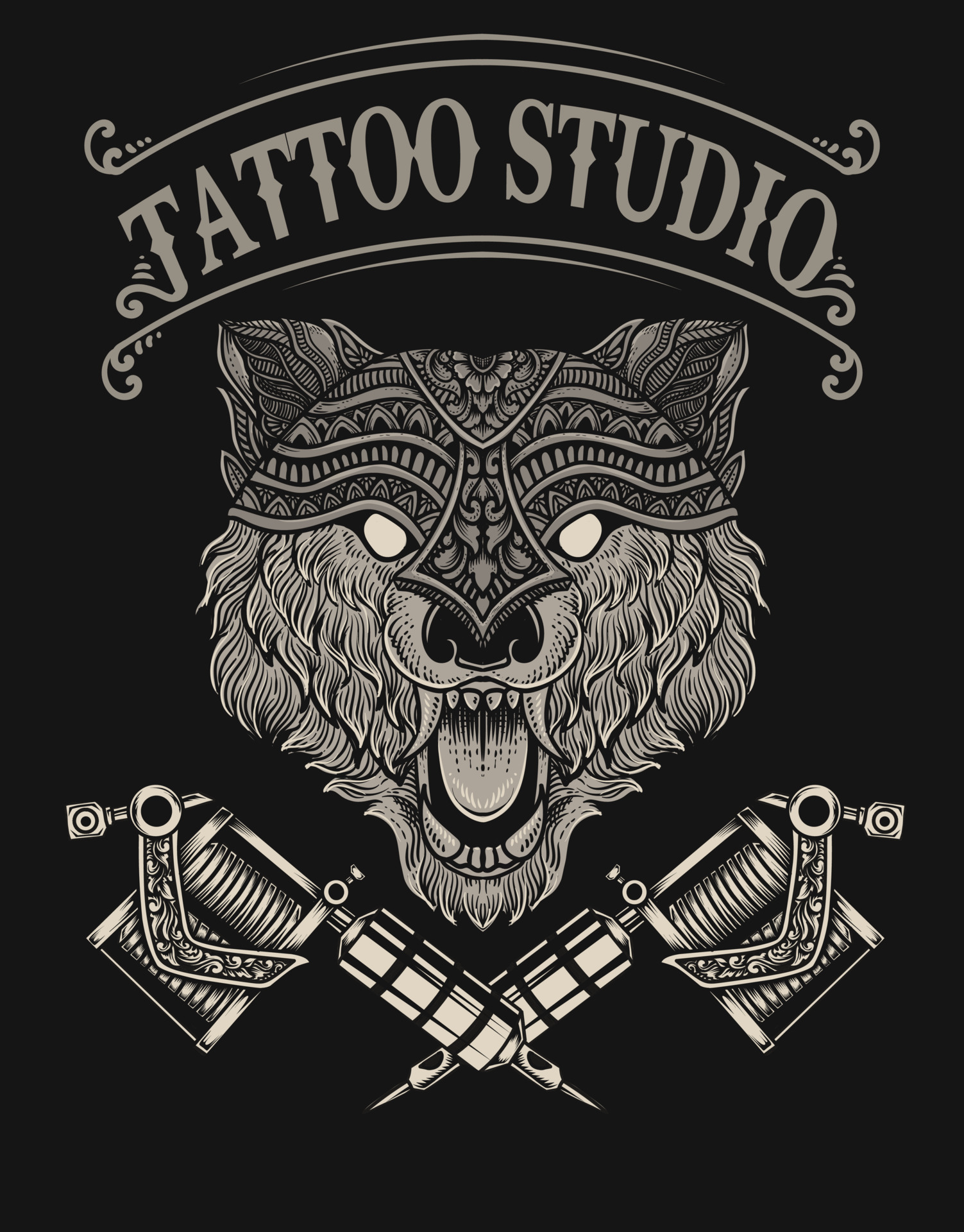 illustration wolf tattoo studio logo 6078079 Vector Art at Vecteezy