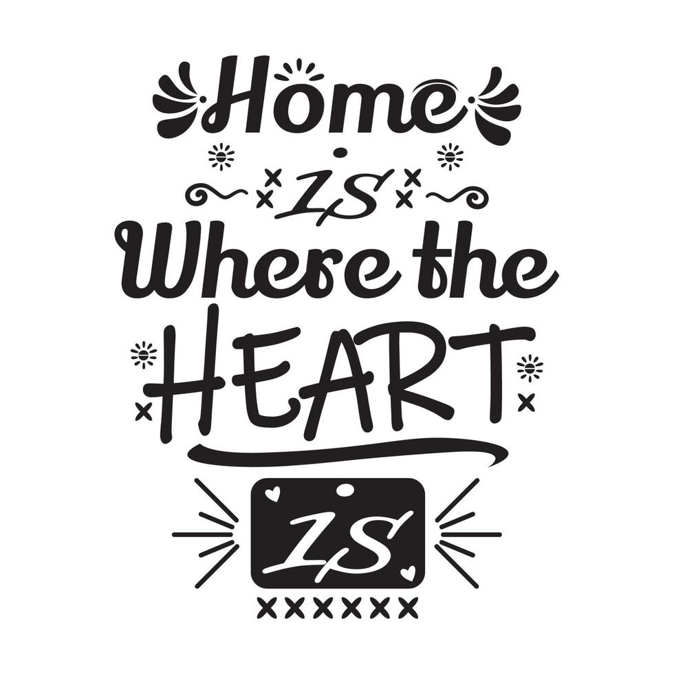 Home is where the heart is lettering phrase. Vector illustration.