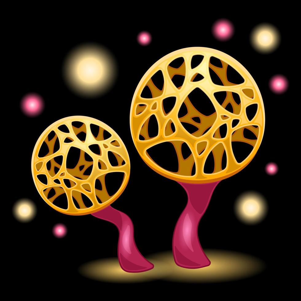 couple fantasy mushrooms cartoon isolated black background vector