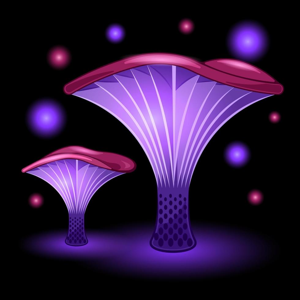 couple fantasy mushrooms cartoon isolated black background vector