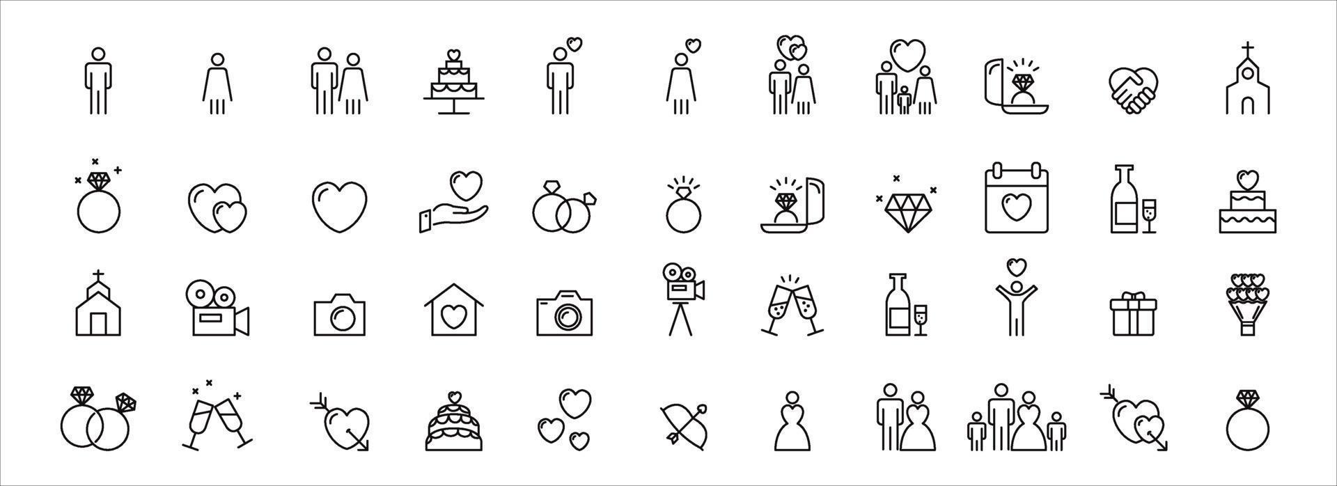 Wedding Icons Line Vector