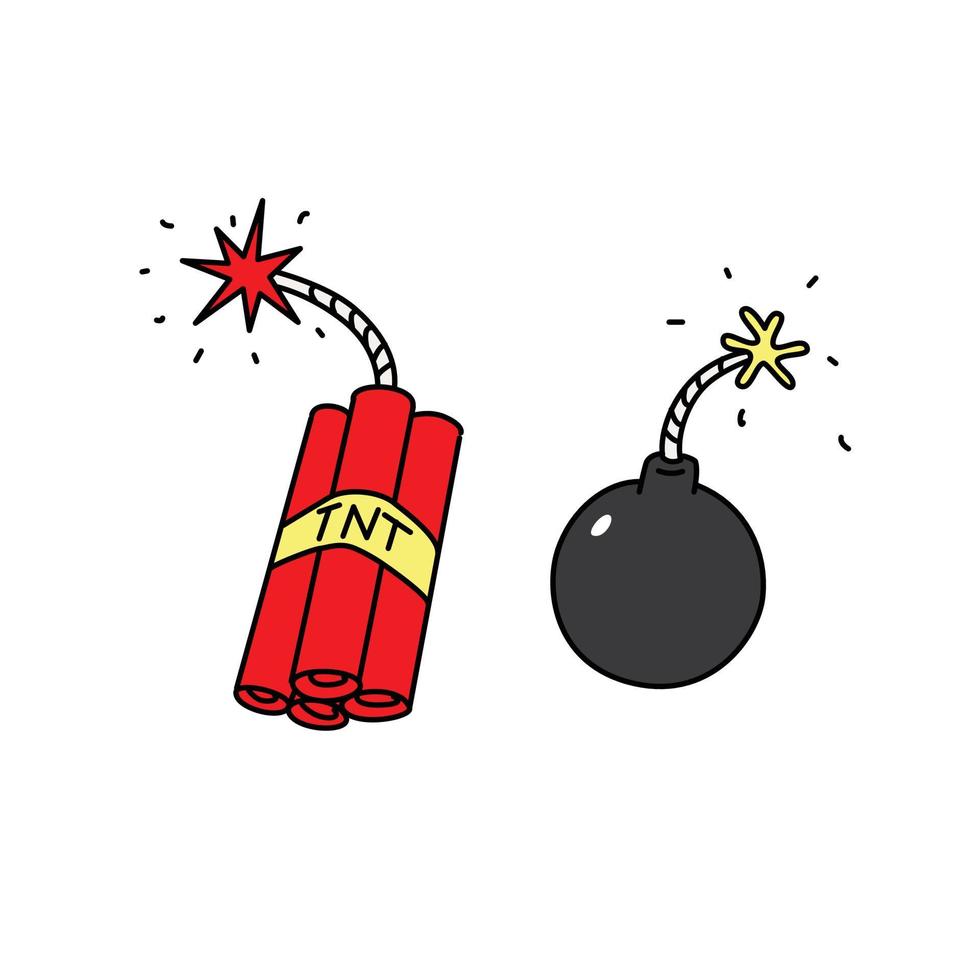 Explosives icons. Vector. Cartoon style. Bomb and dynamite. vector