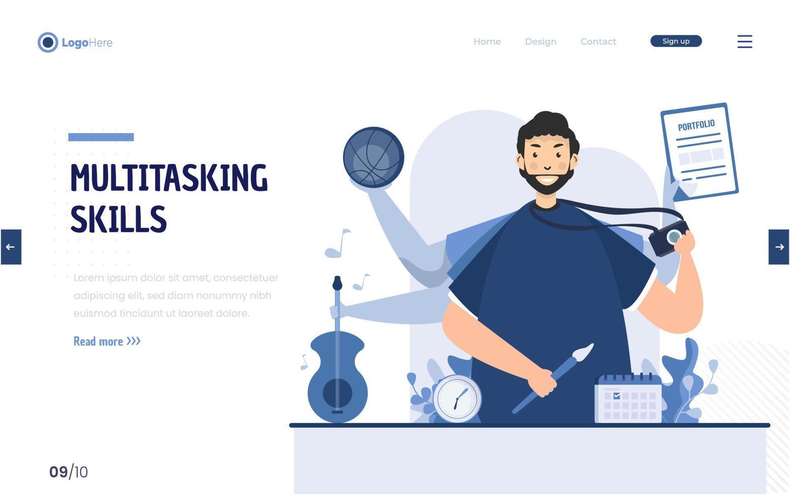 A man multitasking skills concept vector