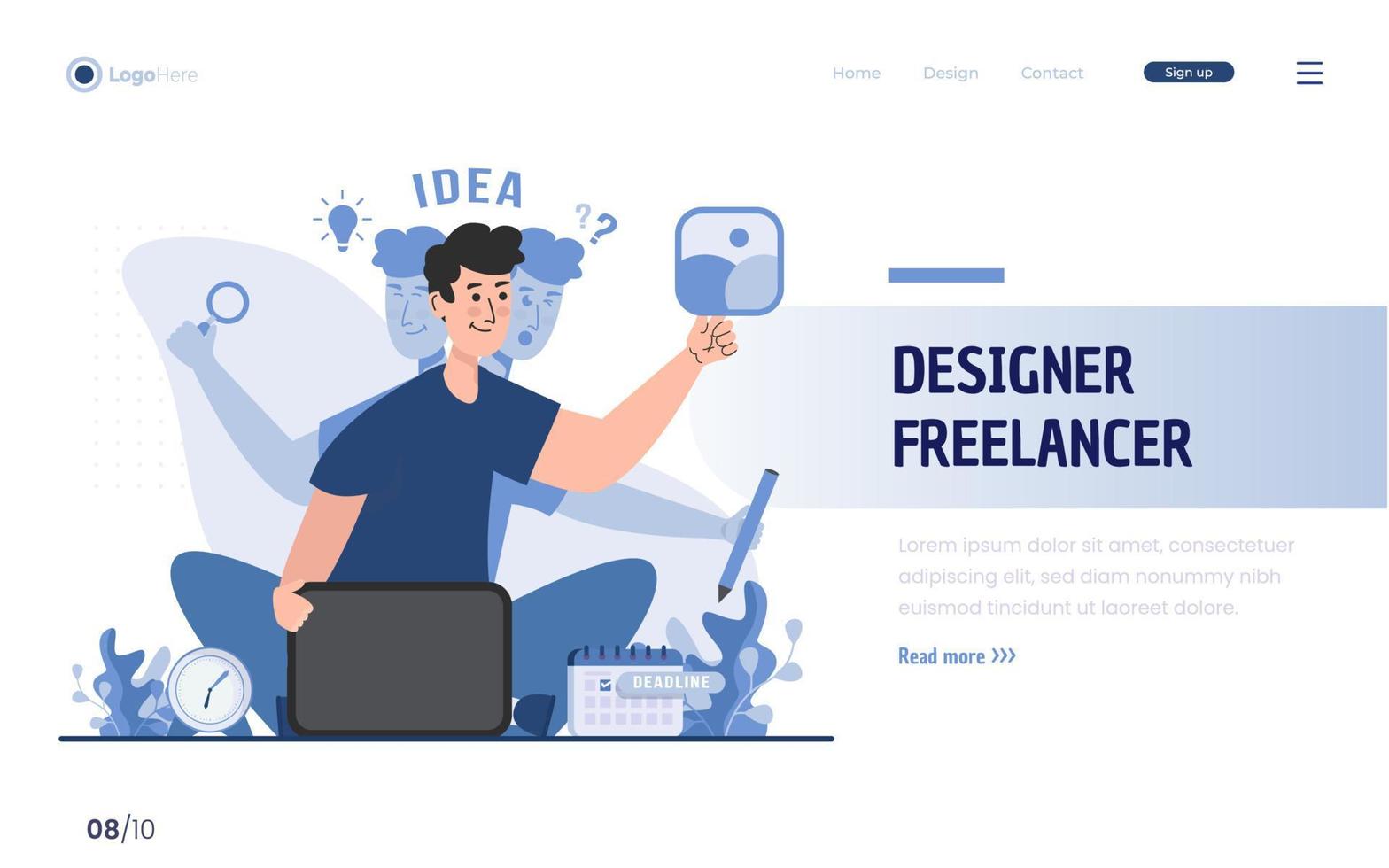 diseñador freelance concepto multitarea vector