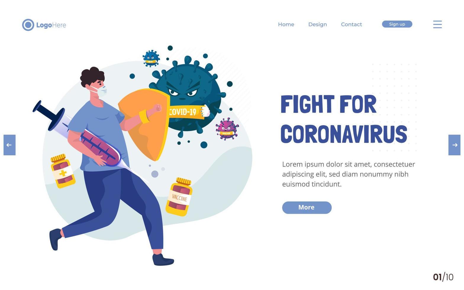 lucha contra el coronavirus con el concepto de diseño plano de vacunación vector