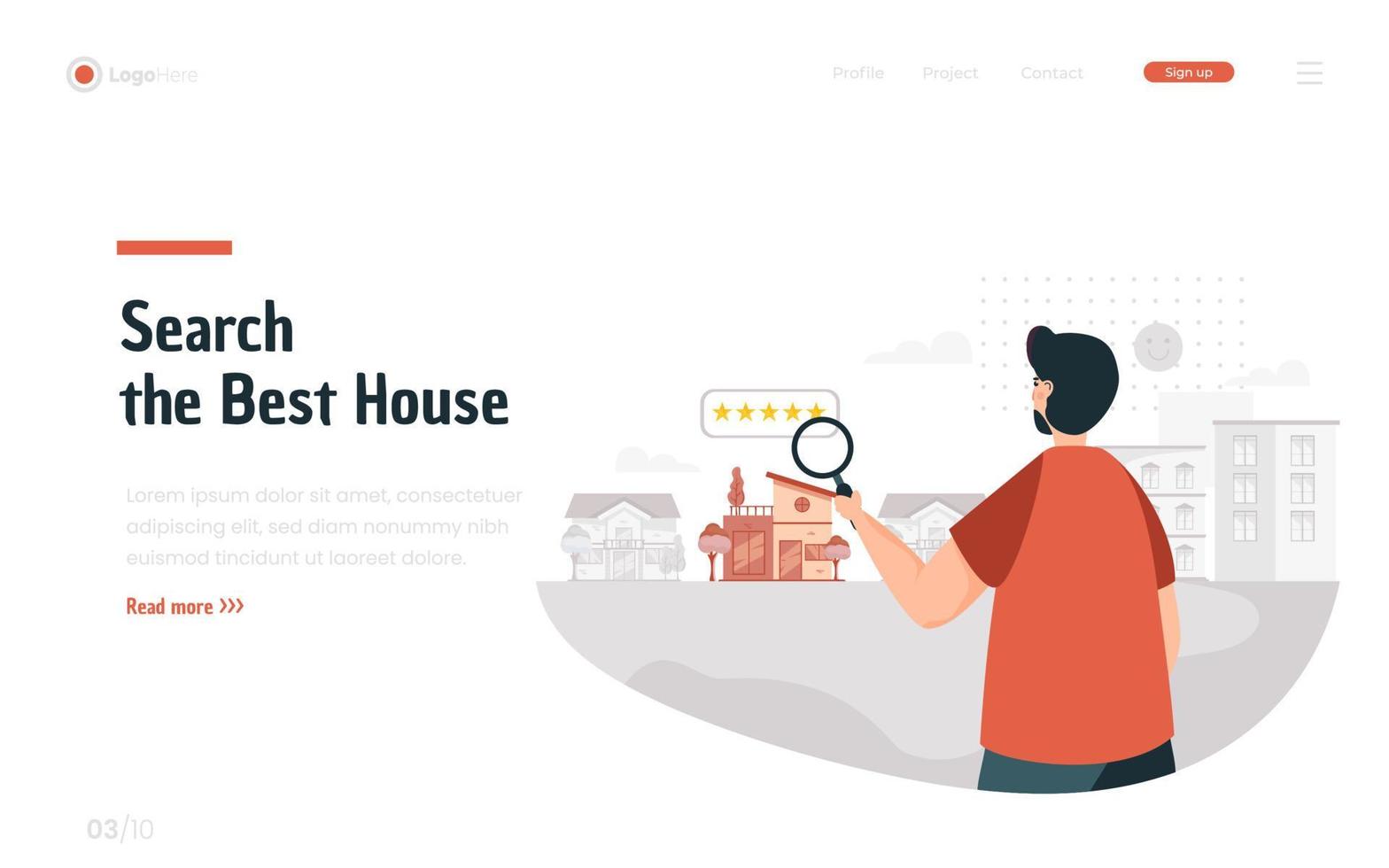 A man looking for the best house vector