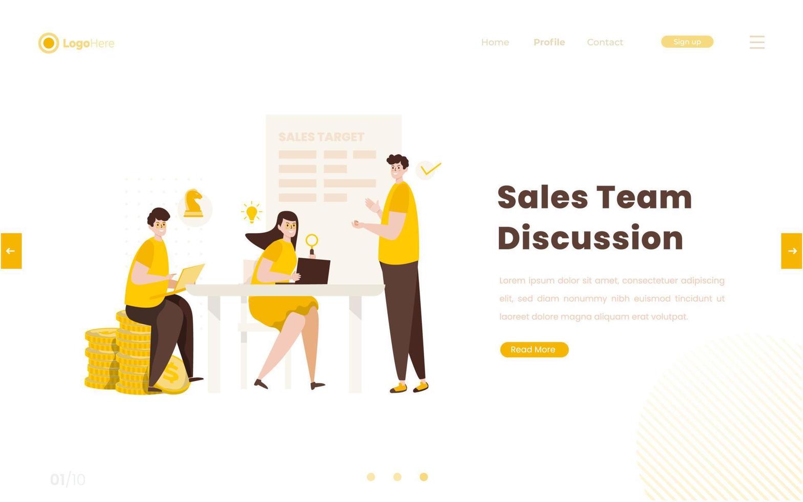 Flat design sales team discussion target concept vector