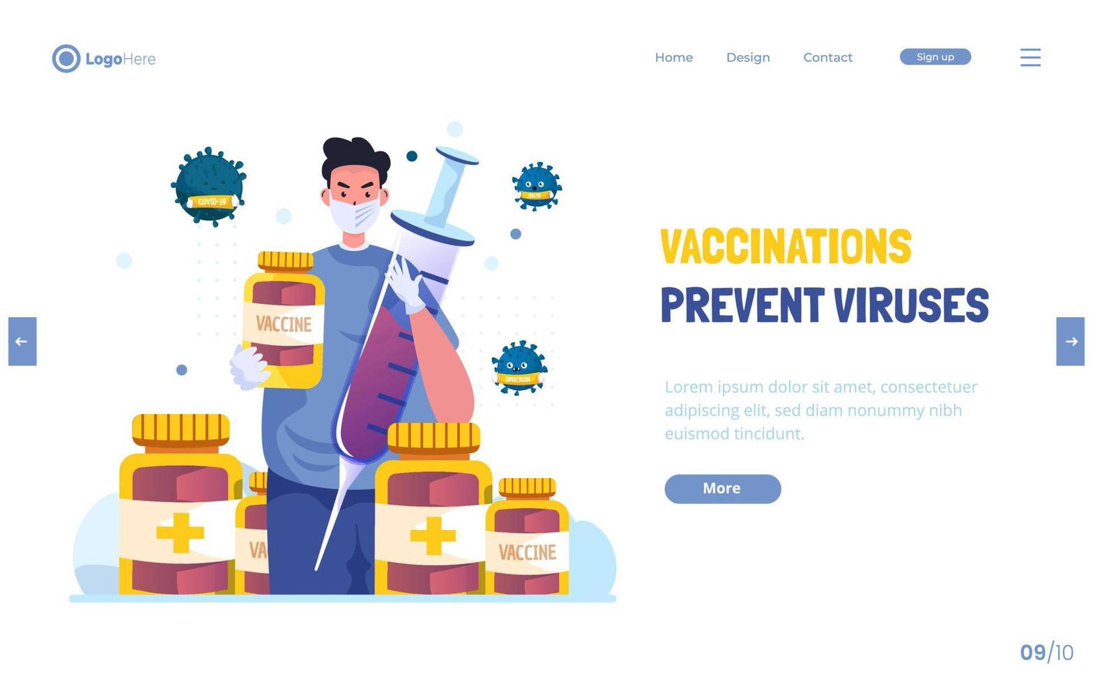 Flat design of vaccinations prevent coronavirus concept vector