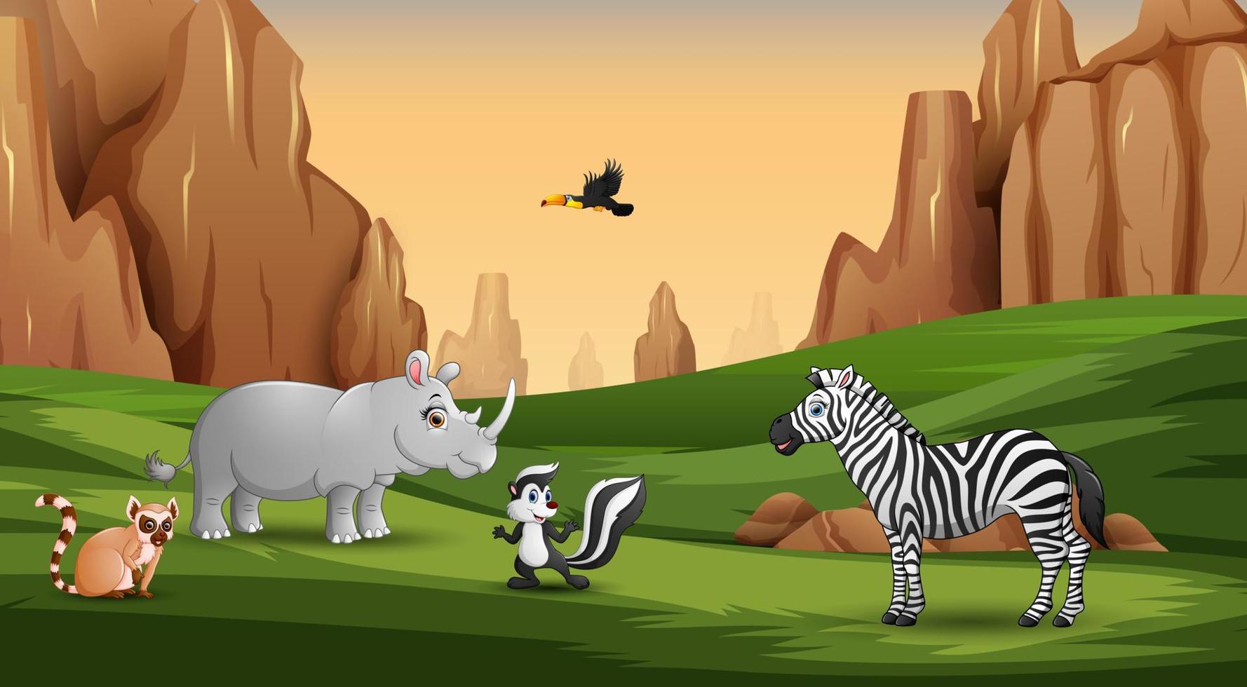 Wild animals playing and enjoying on the field vector