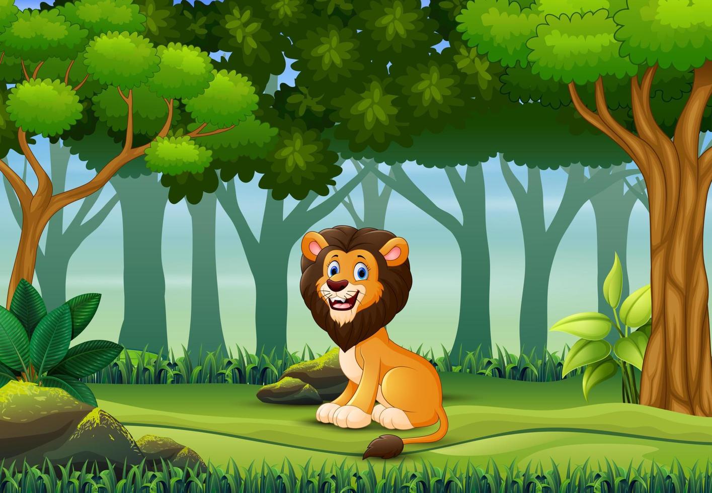 A lion enjoying in the forest vector