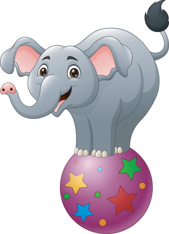 Cartoon circus elephant balancing on ball vector