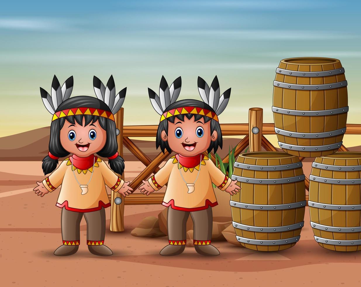 Native Indian american kids in the desert vector