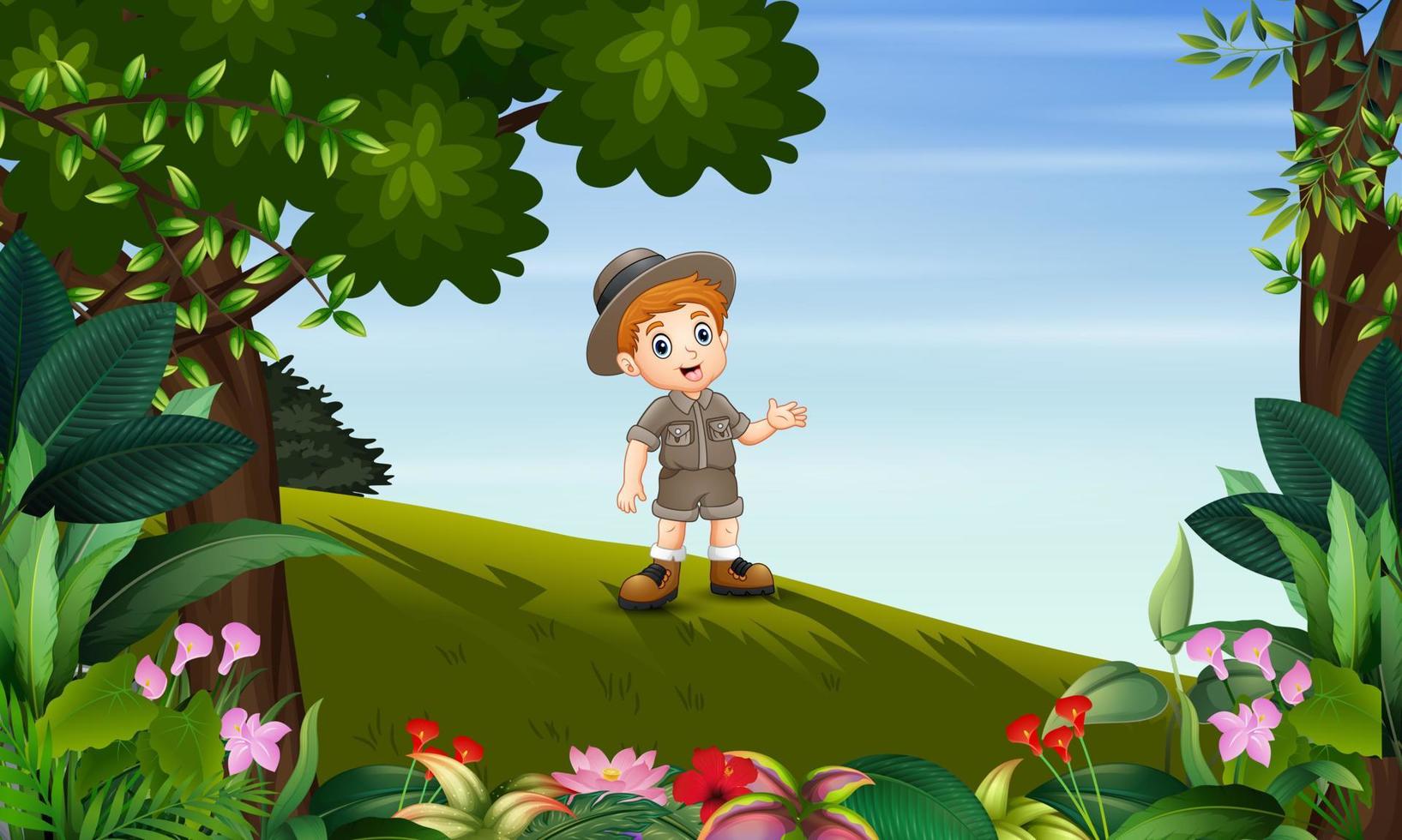 Safari boy exploring the jungle vector