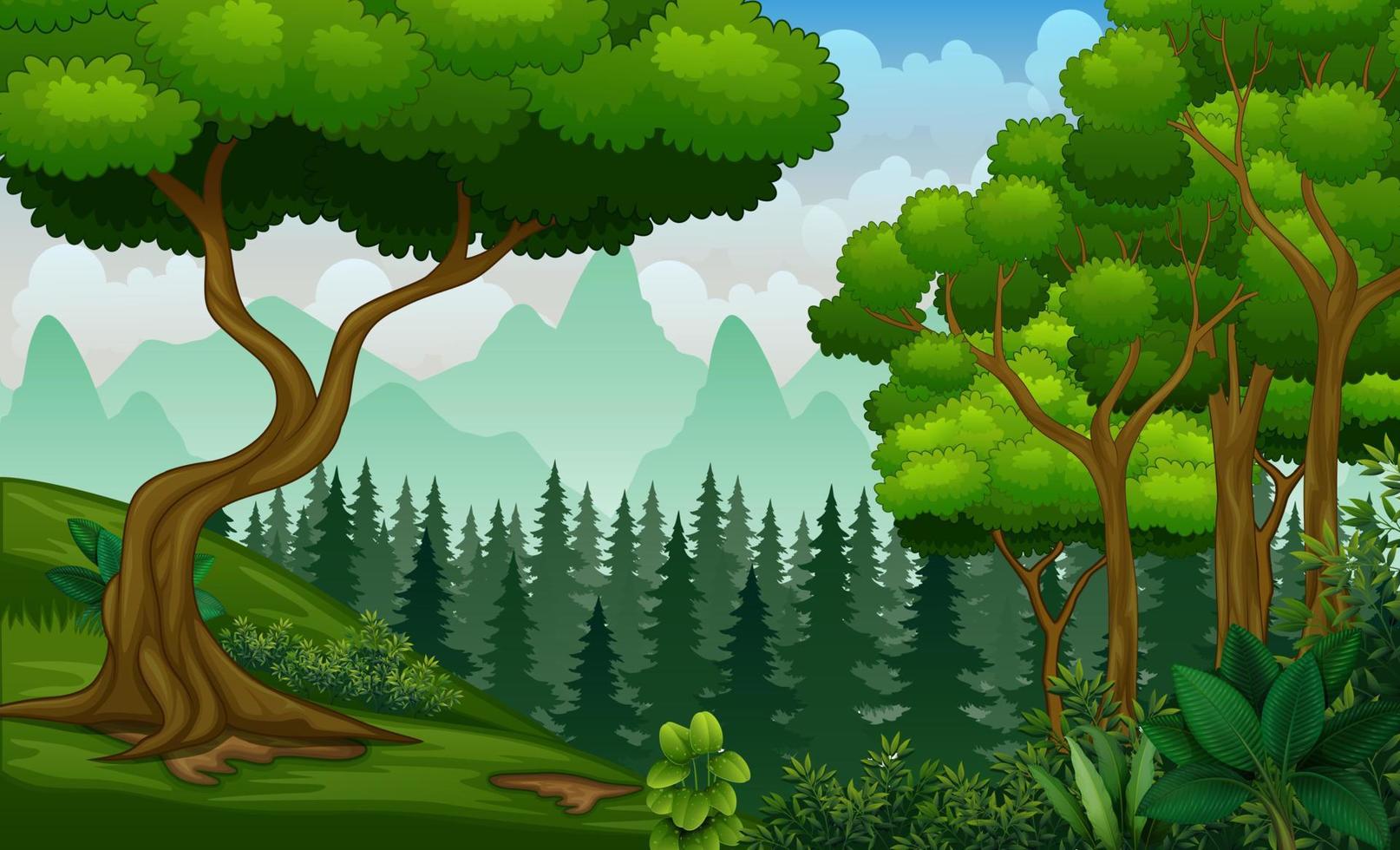 Plant and trees on the nature landscape vector