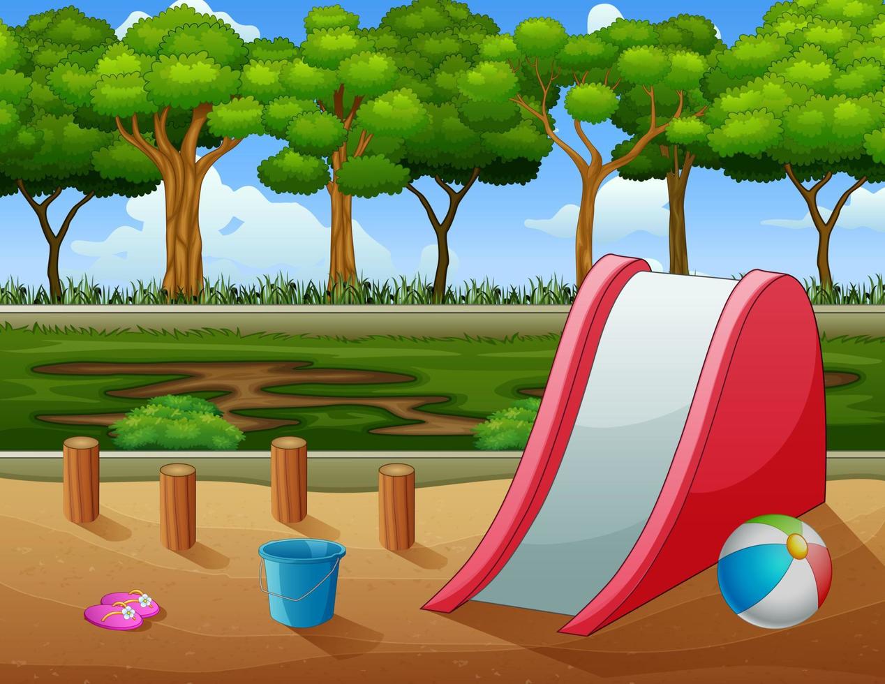 An outdoor scene with slide and toys vector