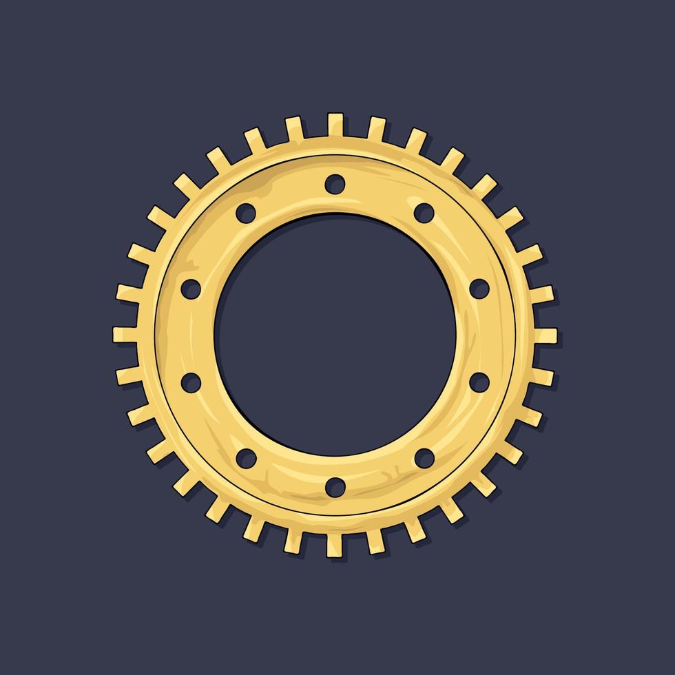 Gear. Vector illustration. The colored round jagged element of the mechanism. Isolated detail. Steampunk
