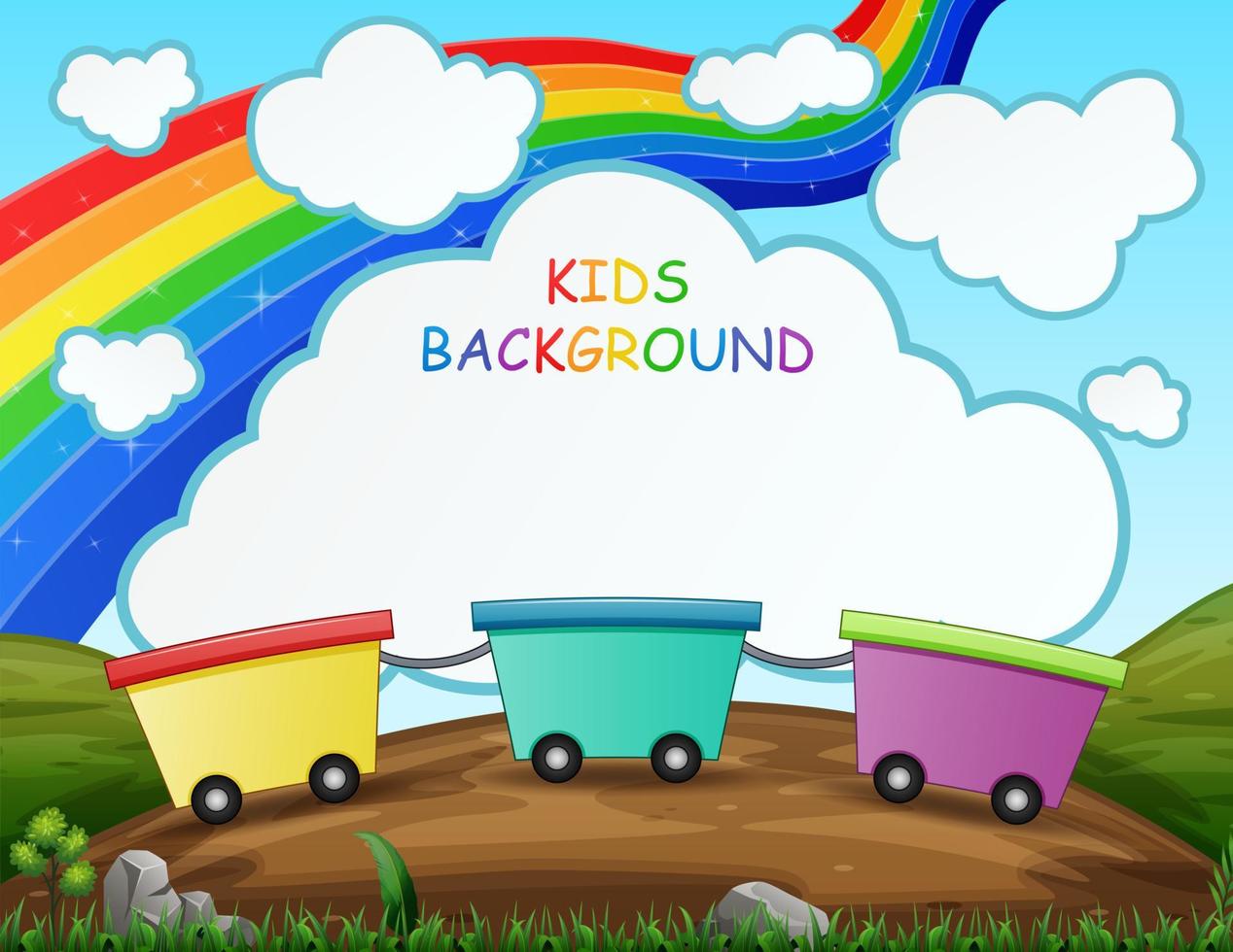 Train kids on the nature and rainbow background vector