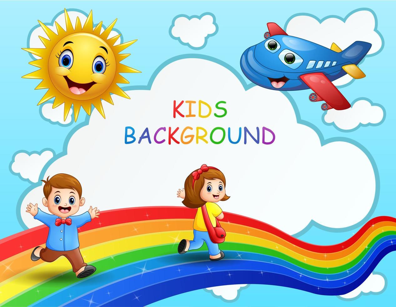 Happy children on colorful rainbow illustration vector