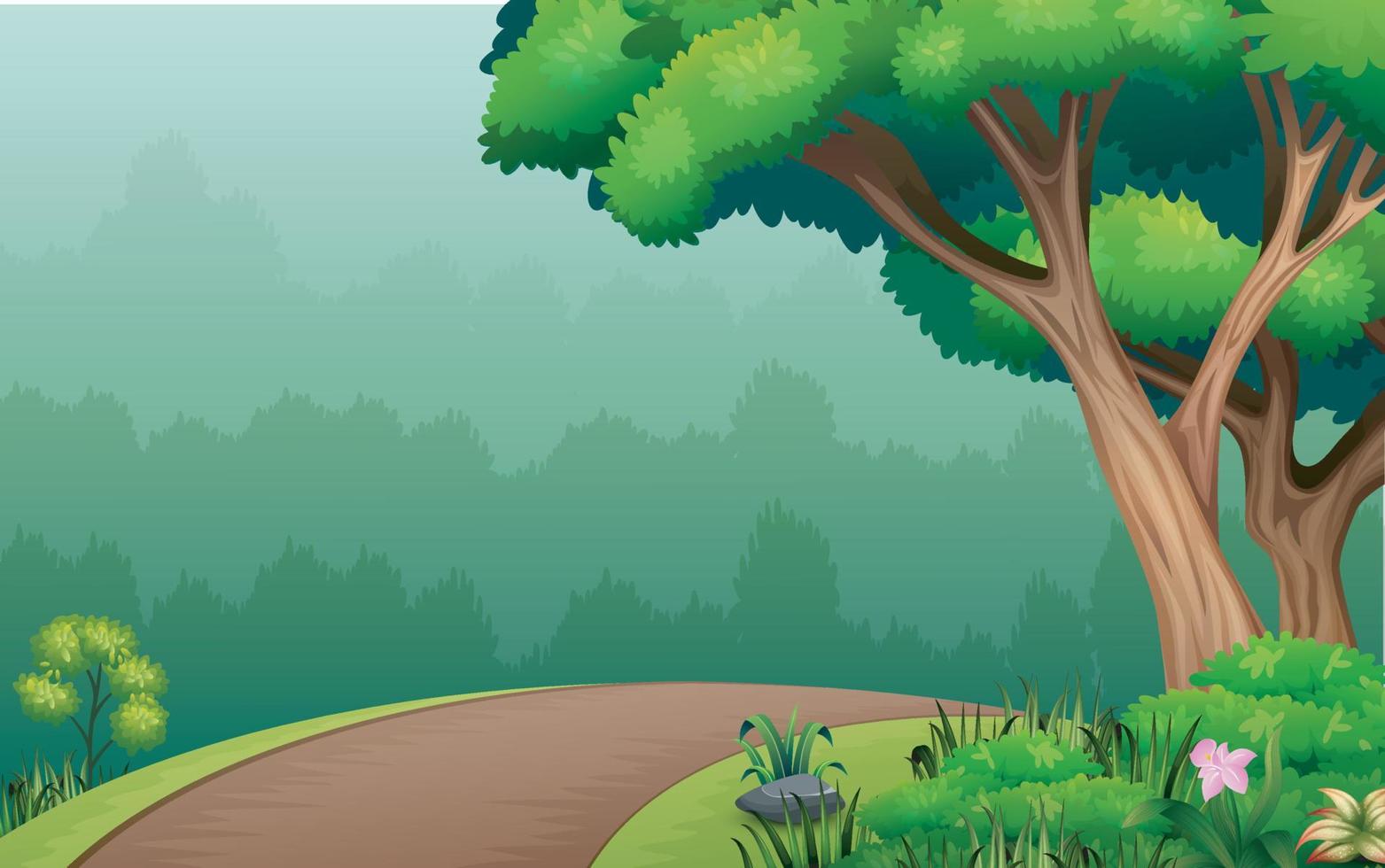 fondo de naturaleza con camino de camino y árboles vector