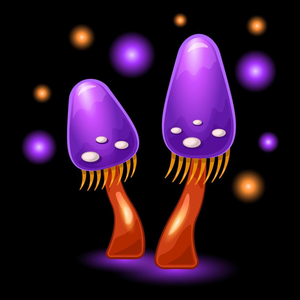 couple fantasy mushrooms cartoon isolated black background vector