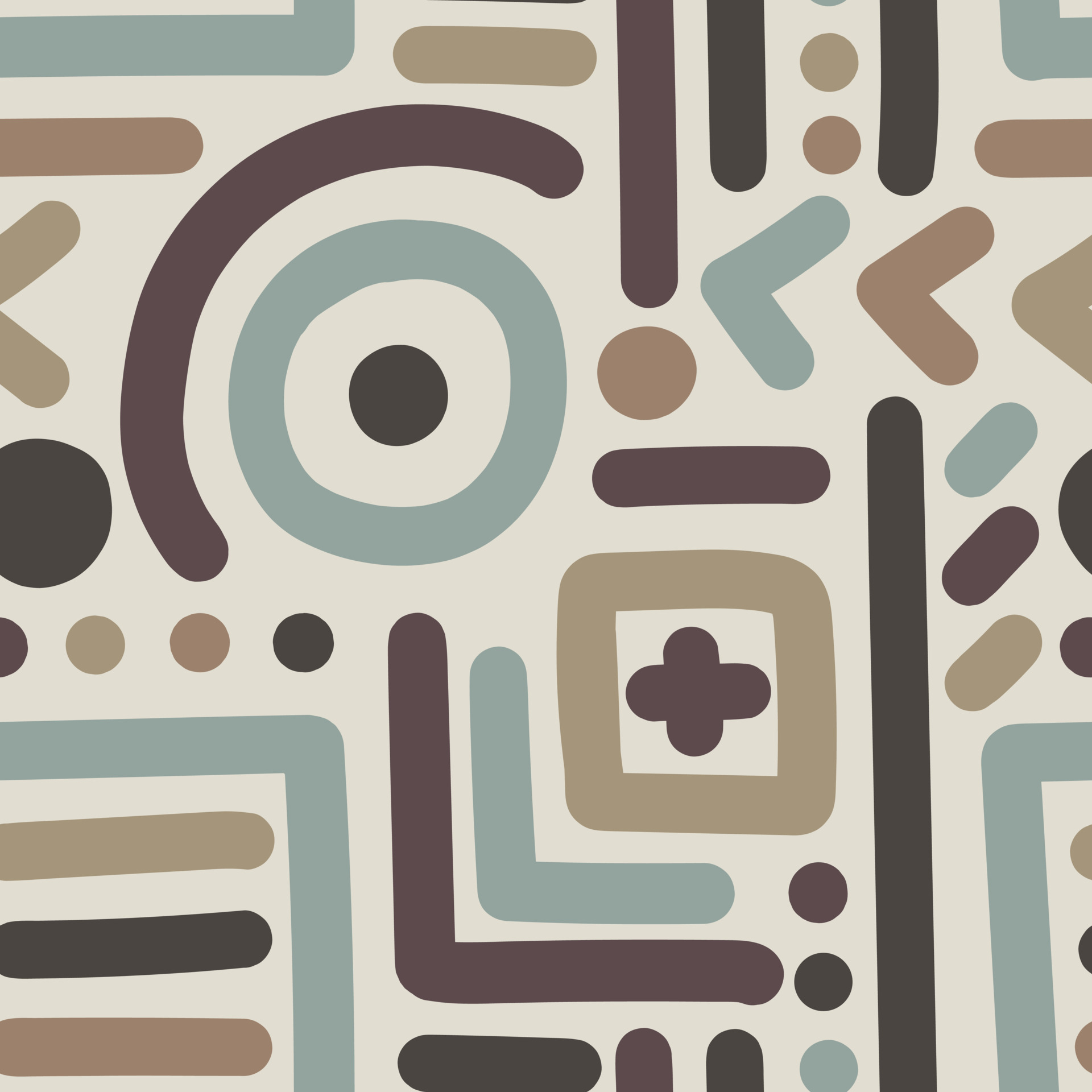 BEIGE SEAMLESS VECTOR BACKGROUND WITH MULTICOLORED GEOMETRIC ELEMENTS