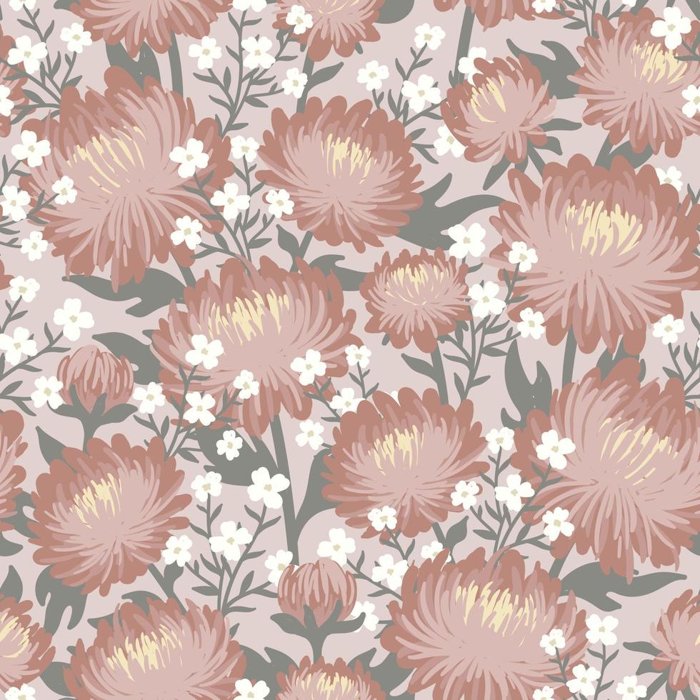 PINK SEAMLESS VECTOR BACKGROUND WITH DELICATE CREAM PEONIES AND WHITE GYPSOPHILA