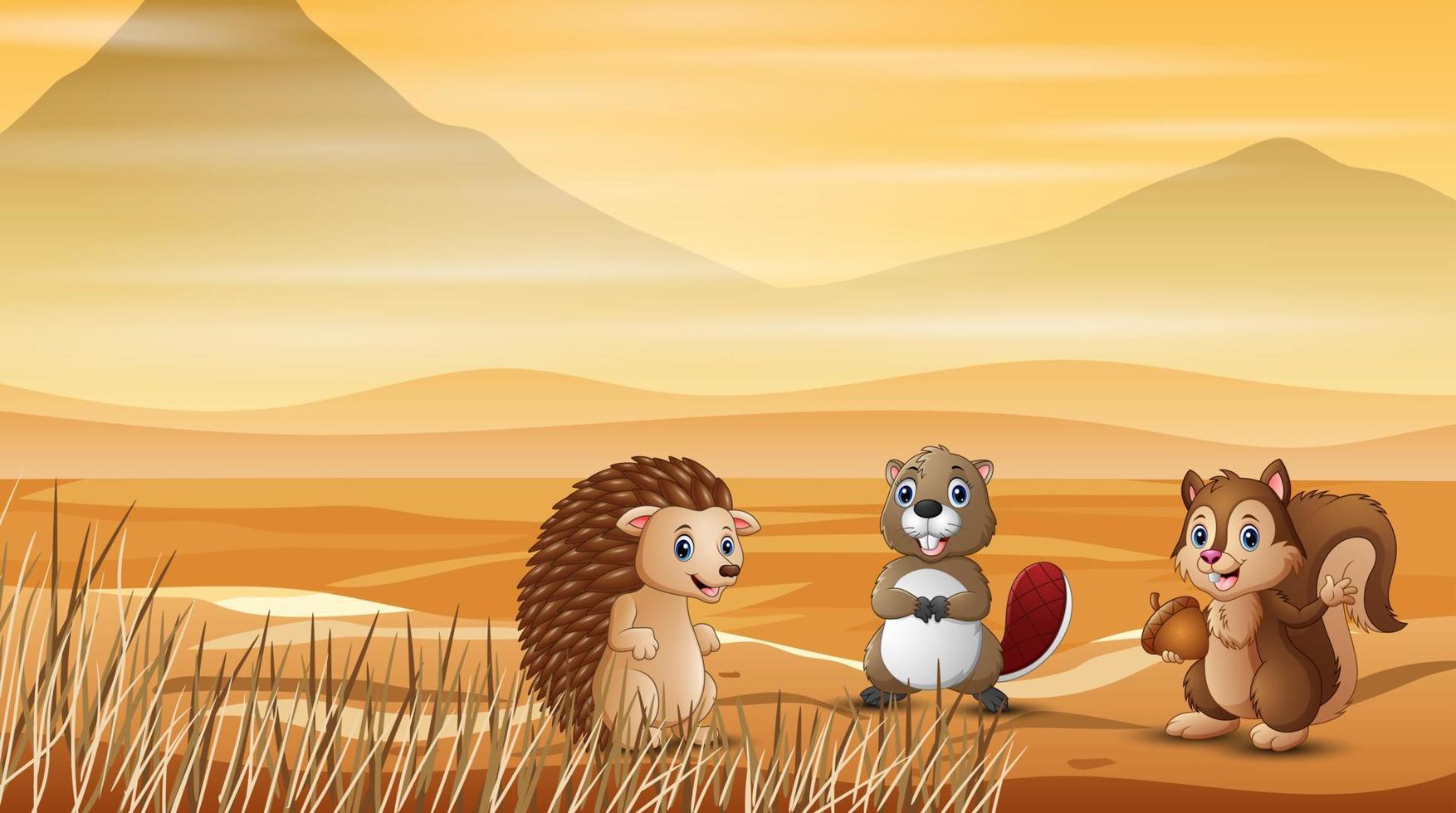 The various animals at dry land illustration vector