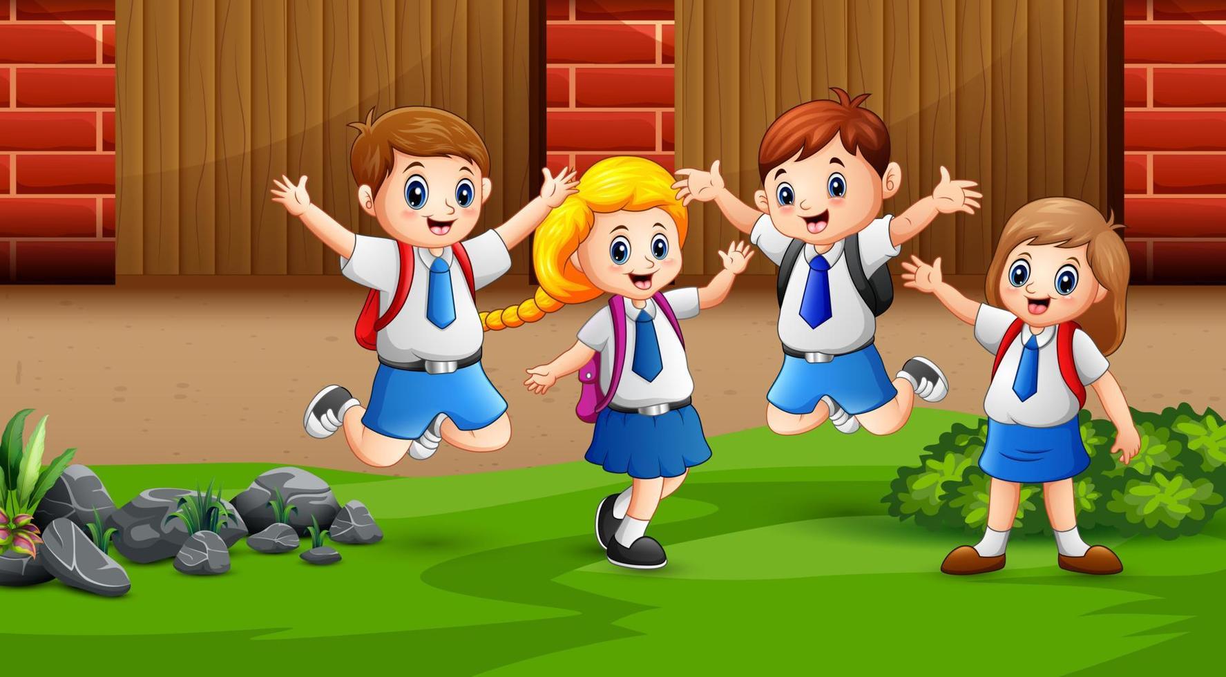 Happy children back home after school vector