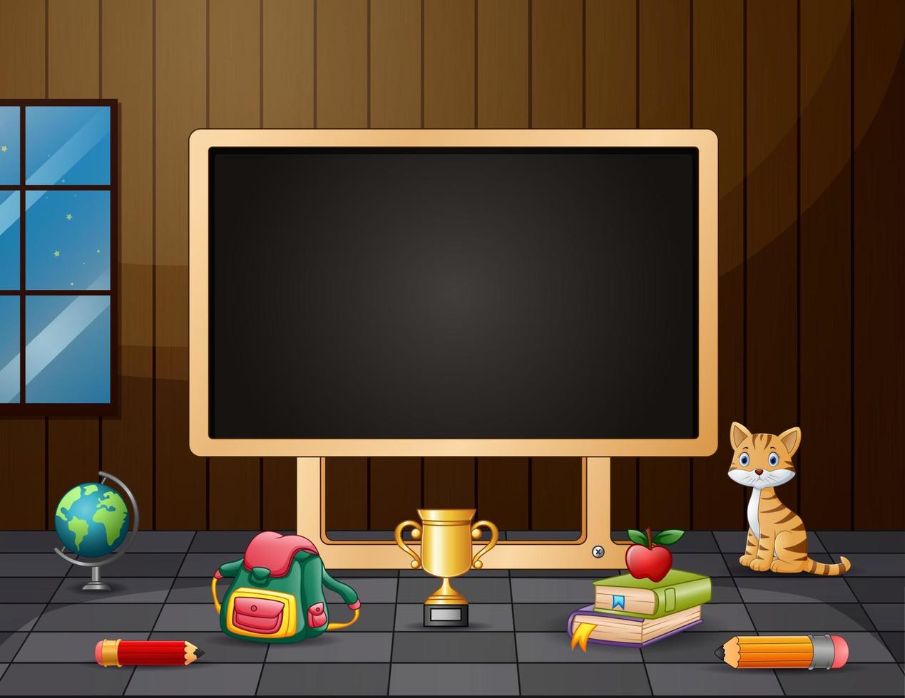 Blackboard with learning equipment indoor vector