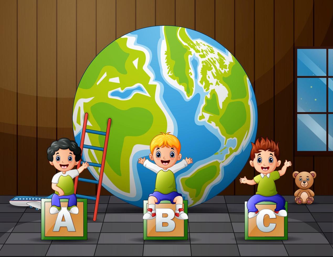 Cartoon kids sitting on ABC alphabet vector