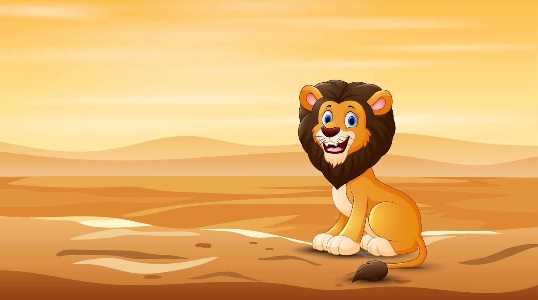 A lion sitting in the middle of desert field vector