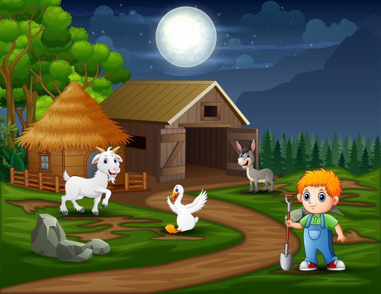 A farmer working at night landscape vector