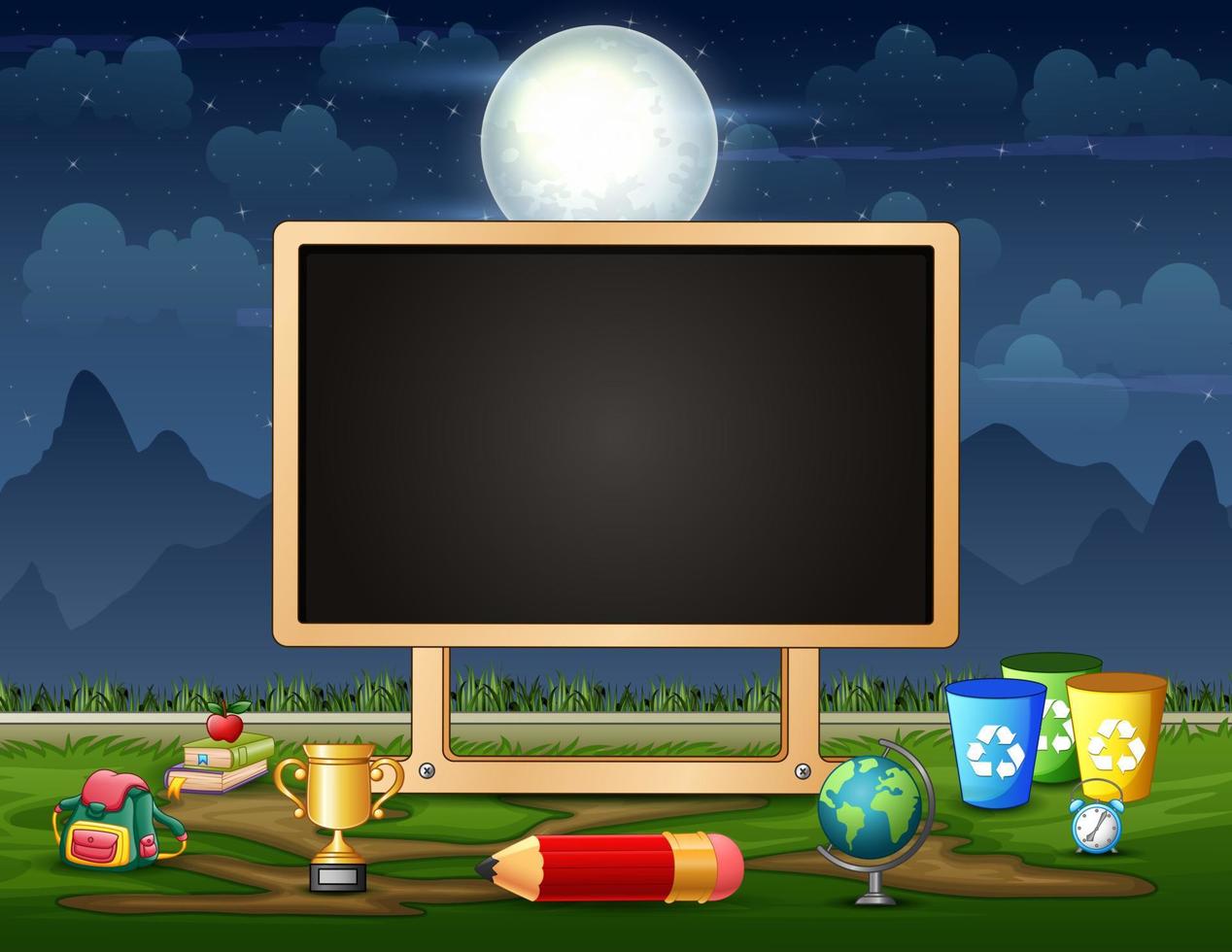 Border template background with learning equipment at night vector