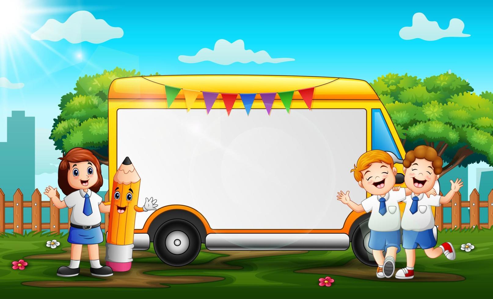 Border template design with happy school kids vector