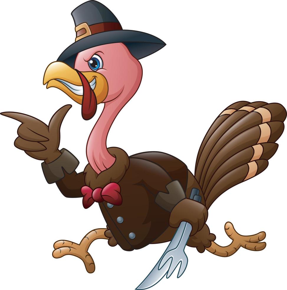 A turkey ran with a spoon and fork to thanksgiving party vector