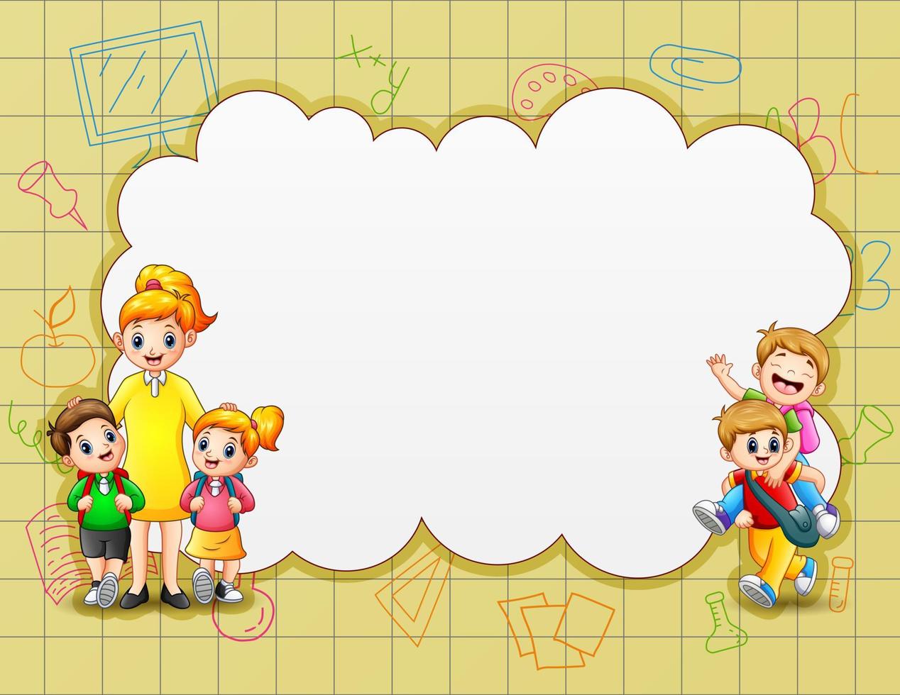 Border template with happy kids back to school vector