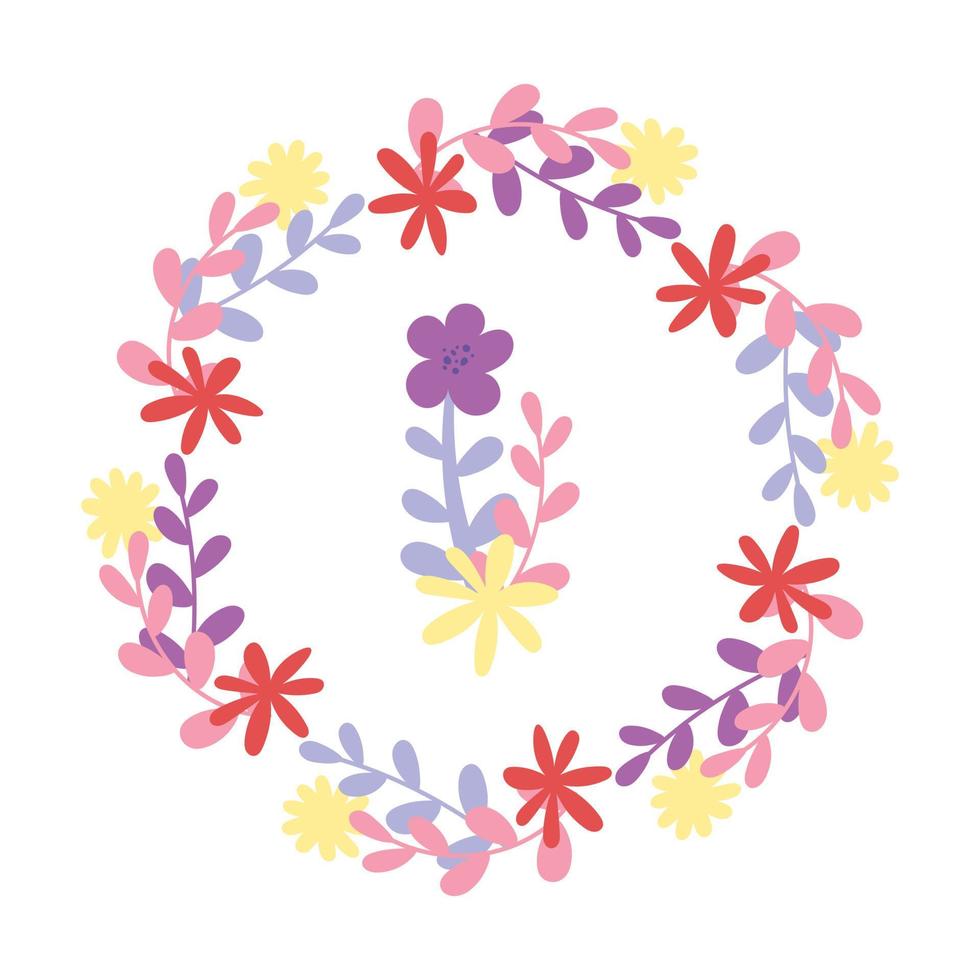 Hand drawn flat flowers wreath and bouquet design. vector