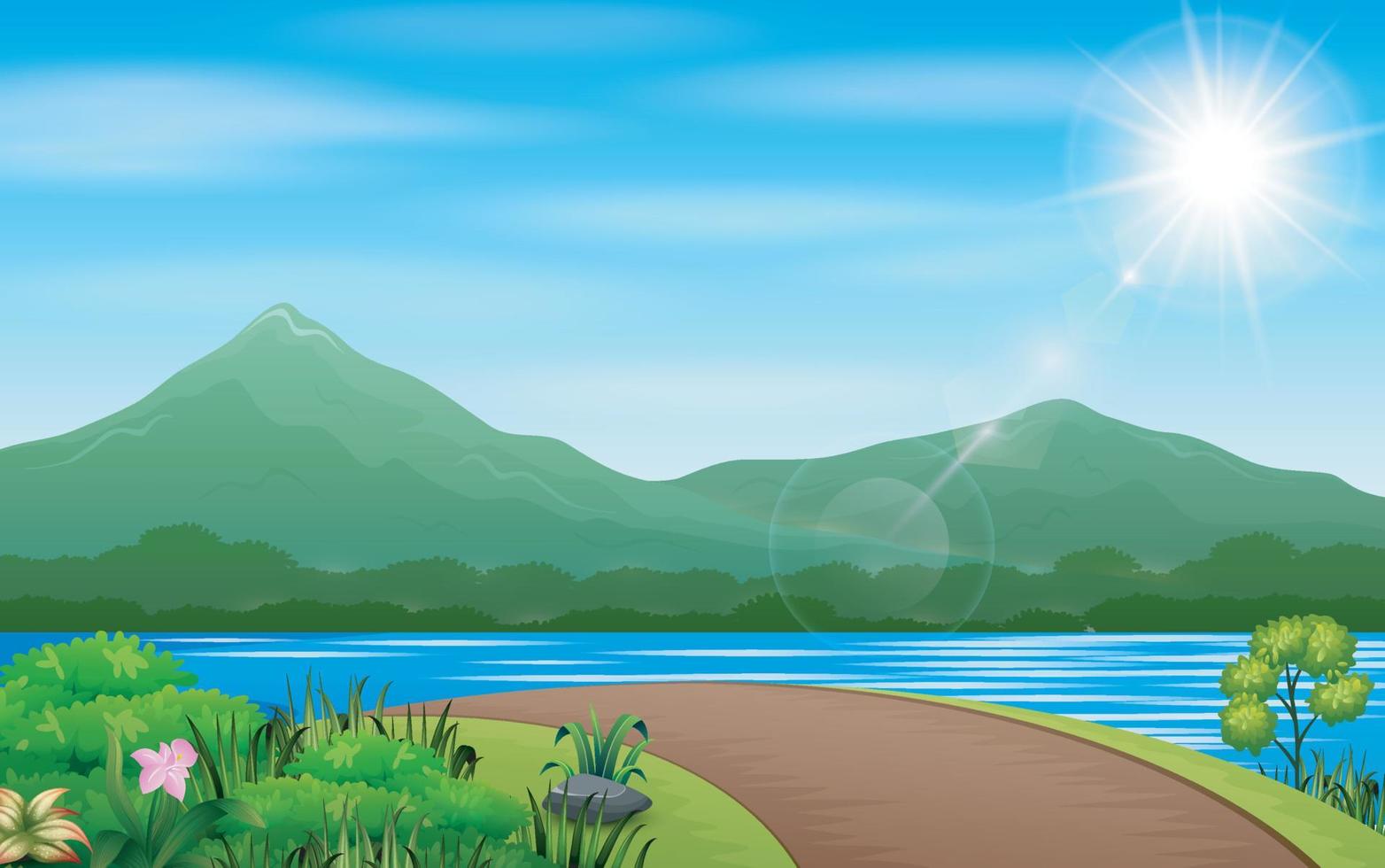 Scenes with field and road in countryside illustration vector