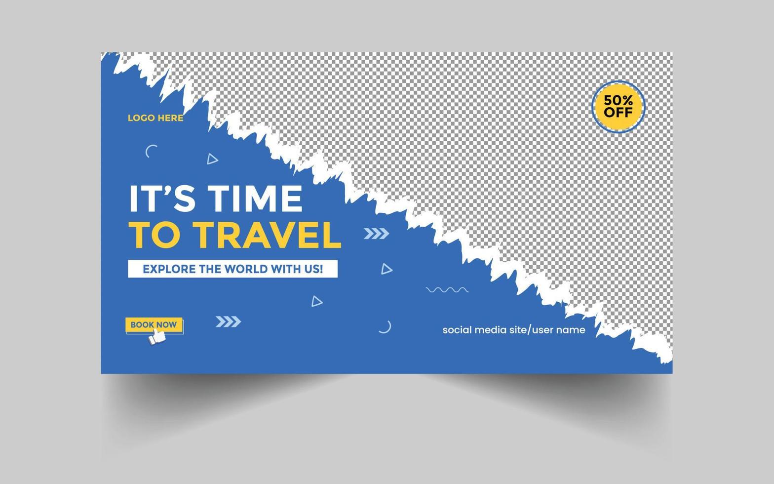 Travel tour agency video thumbnail and web banner template. vector