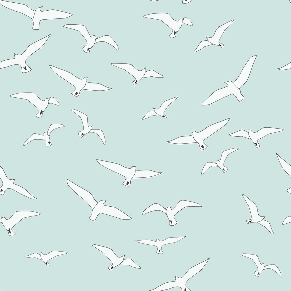 Seamless pattern with flying birds. A flock of seagulls soaring in the sky. Vector graphics.