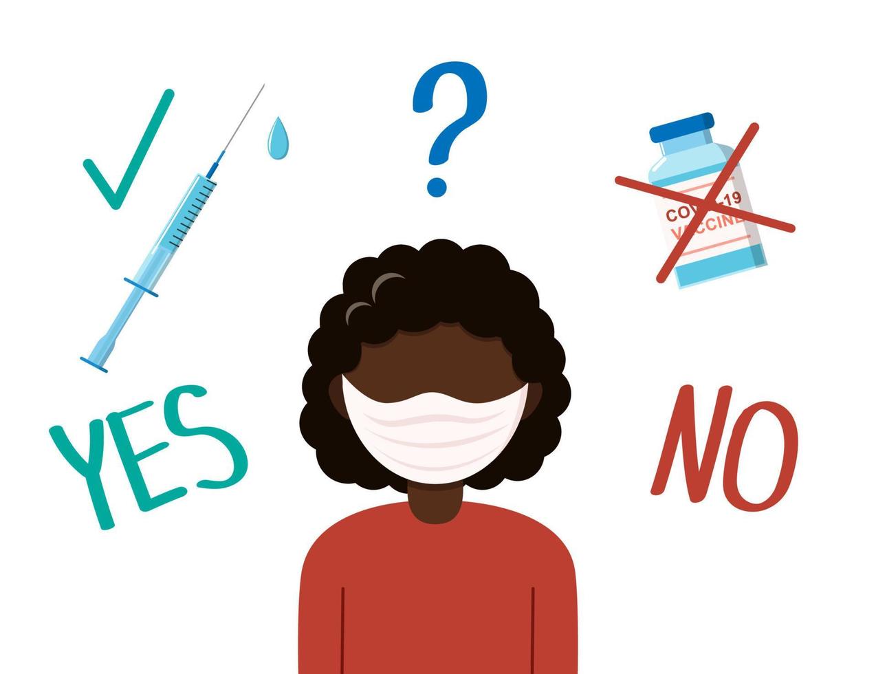 Woman make a choise to vaccinate. Vector concept