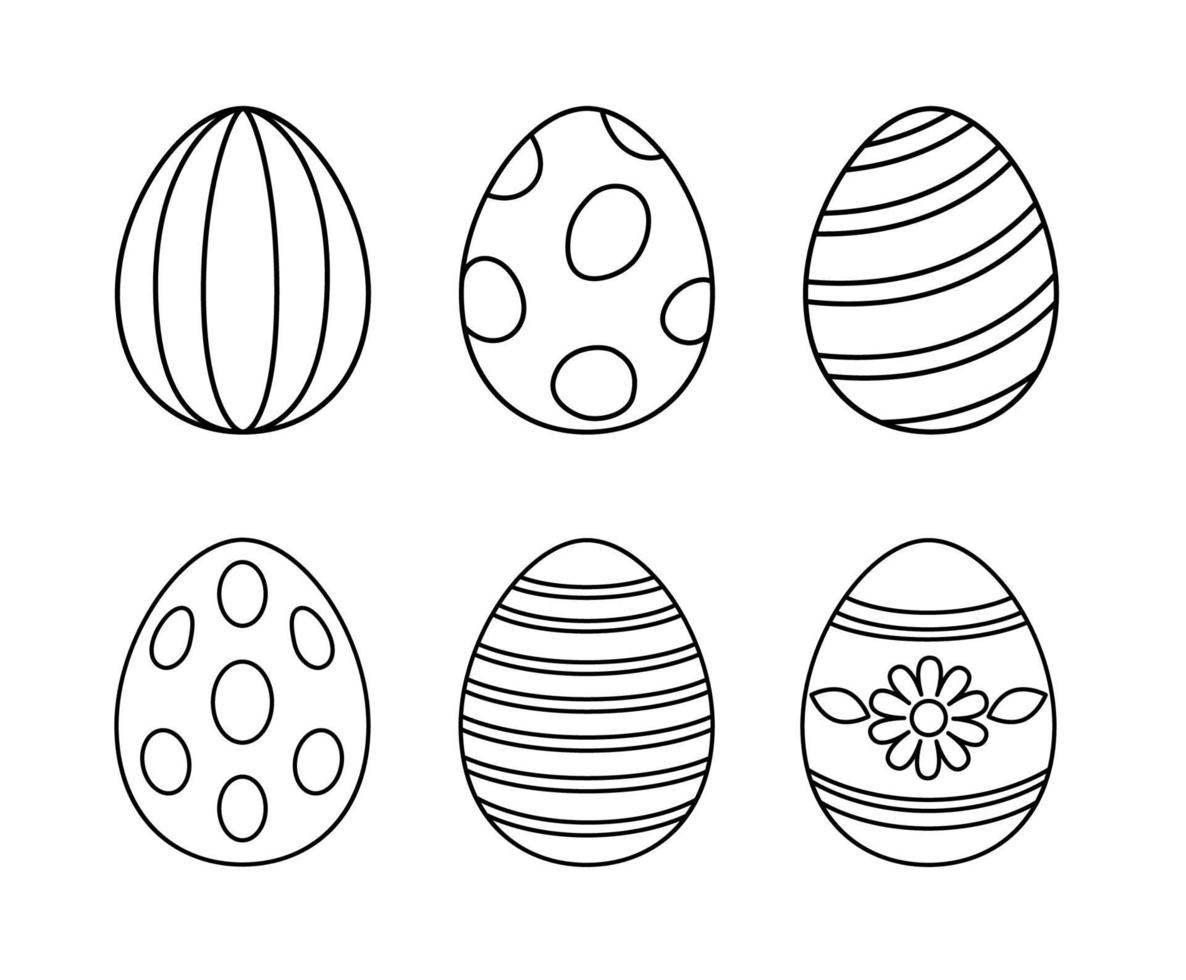 huevos de pascua de arte de línea vectorial para colorear. colección de huevos pintados de contorno vector