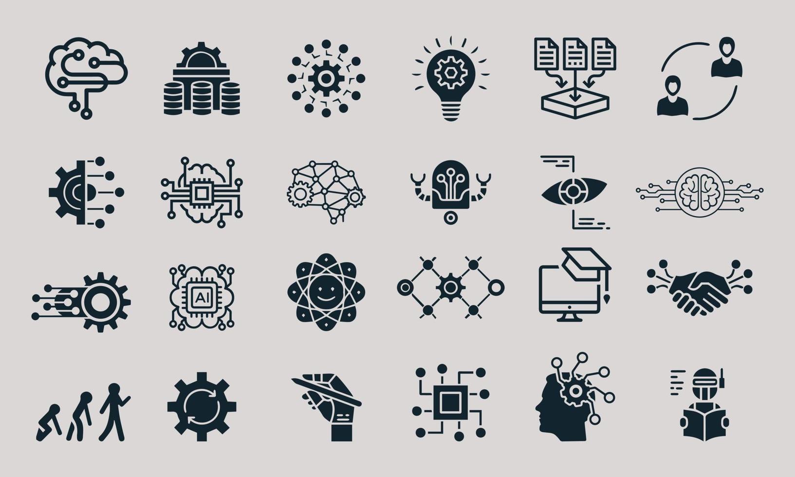 Machine learning concept icons set. Contains such icons algorithm, data mining, smart intelligence, brainstorming, thinking and more, can be used for web and apps. vector